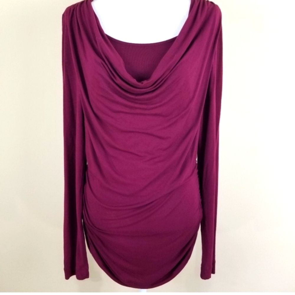 Cabi ruched cowl neck long sleeve maroon blouse nwot new